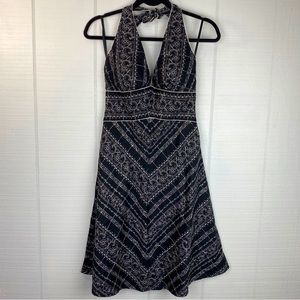 White House Black Market Floral Embroidered V-neck Halter Tie Top A-line Dress 2